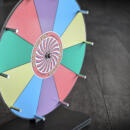 A colored prize wheel spinner