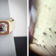 An overview and close up of the same custom yellow gold ring showing the hidden problems