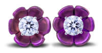 Magenta titanium lotus flower and one carat total weight lab grown diamond stud earrings front view