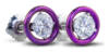 Lab diamond stud earrings with accent circle of magenta titanium - angled view