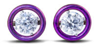 Lab diamond stud earrings with accent circle of magenta titanium - front view