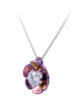 Lotus flower necklace with one carat lab diamond in magenta colored titanium and 14k white gold - angled view