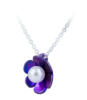 Lotus flower Akoya pearl necklace with purple anodized titanium and sterling silver - angled view