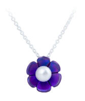 Lotus flower Akoya pearl necklace with purple anodized titanium and sterling silver - front view
