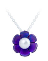 Lotus flower Akoya pearl necklace with purple anodized titanium and sterling silver - front view