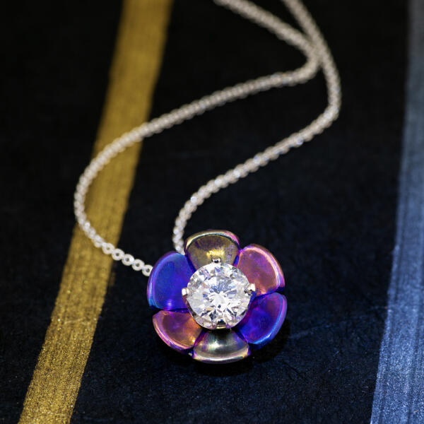 Mutli-colored titanium lab diamond necklace one white gold chain