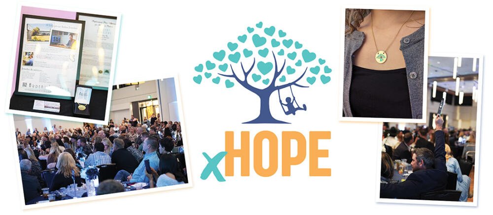 The xHope logo surrounded by photos from their recent fundraising event