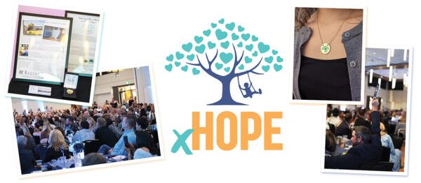 The xHope logo surrounded by photos from their recent fundraising event
