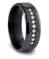 Black zirconium band with single row of channel set diamonds in the middle