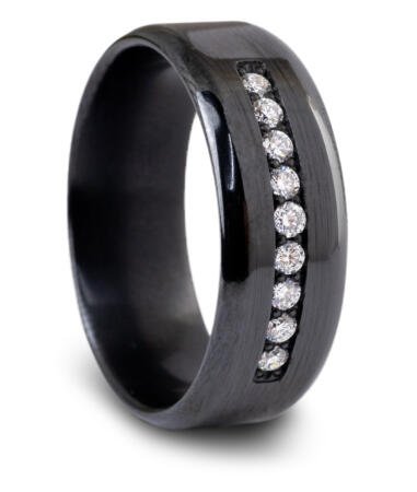 Zirconium Band with Channel Set Diamond Accents