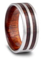 Cobalt and koa wood band with two inlaid rows of koa wood and full inside koa wood sleeve