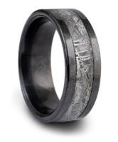 Black zirconium band with grey textured meteorite inlay