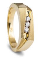 14k yellow gold mens band with three channel set accent diamonds on flat top