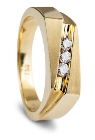 14k Yellow Gold Angled Channel Band with Diamond Accents