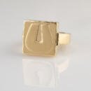Hidden compartment letter U signet ring in 18k yellow gold closed front view