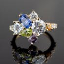 Custom abstract colored stone cluster ring front view