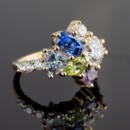Custom abstract colored stone cluster ring side view