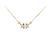 Three stone lab grown diamond baguette pendant in 14k yellow gold front view