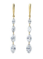 Lab grown drilled marquise diamond dangle earrings in 14k yellow gold front view