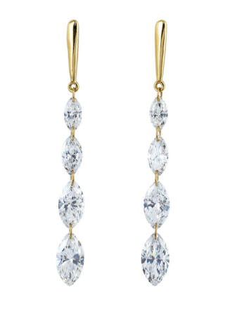 Lab Diamond Marquise Dangle Earrings in 14k Yellow Gold with Drilled Diamonds