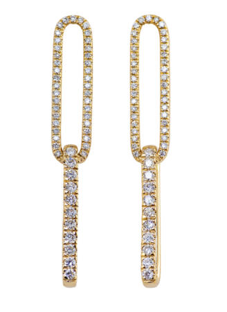 Oval Link Dangle Earrings in 14k Yellow Gold with Lab Diamonds