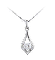 14k white gold teardrop pendant with round lab diamond on box chain front view