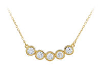 5 stone bezel set lab diamond pendant in 14k yellow gold on cable chain front view